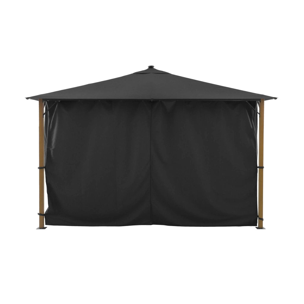 Gazebo da giardino 3x4m in alluminio effetto legno con tende e led,
