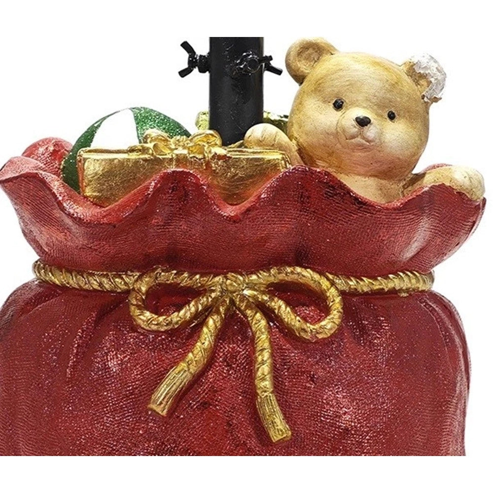 Trade Shop - Supporto Piede Per Albero Di Natale Rosso Base Sacco Regali Con Orsetto Decorazione -