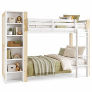 LETTO A CASTELLO 90x200 cm Bianco+Naturale con scala a 4 gradini e armadio laterale