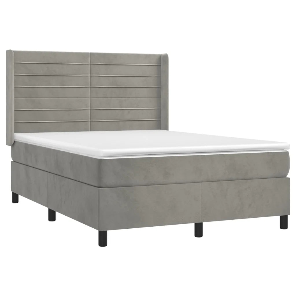 Letto a Molle Materasso e LED Grigio Chiaro 140x190 cm Velluto 3139619