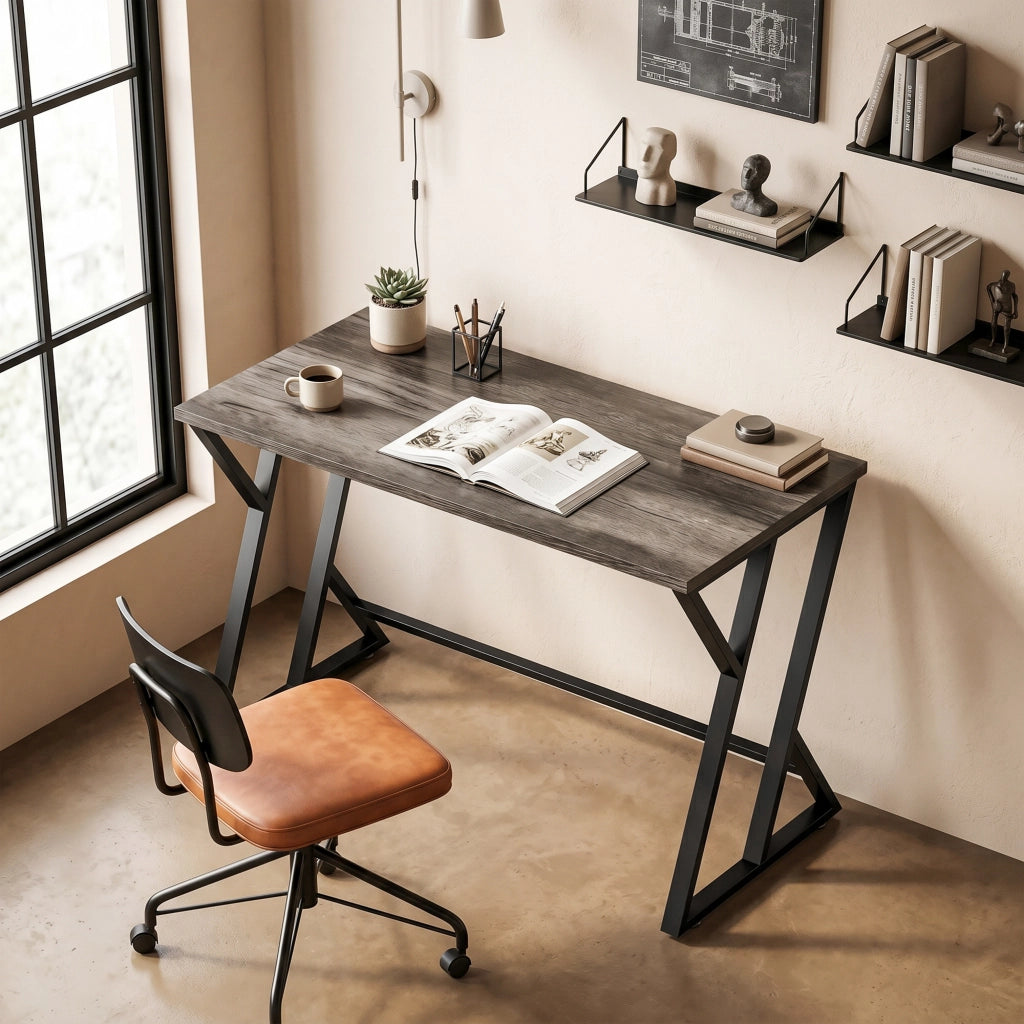 Scrivania per Computer con Cassetto ¨C Zephmum ¨C Grigio, Legno, 120x60cm