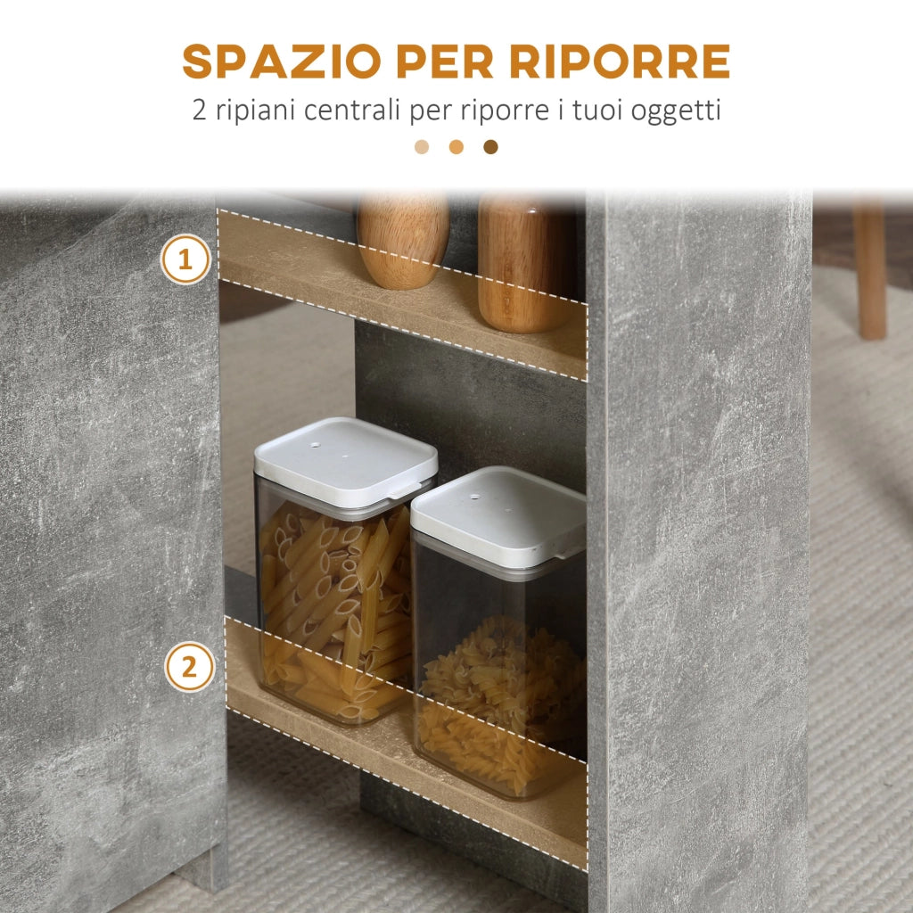 Tavolo Pieghevole Salvaspazio 75x140x74 cm con Ruote in Legno Grigio