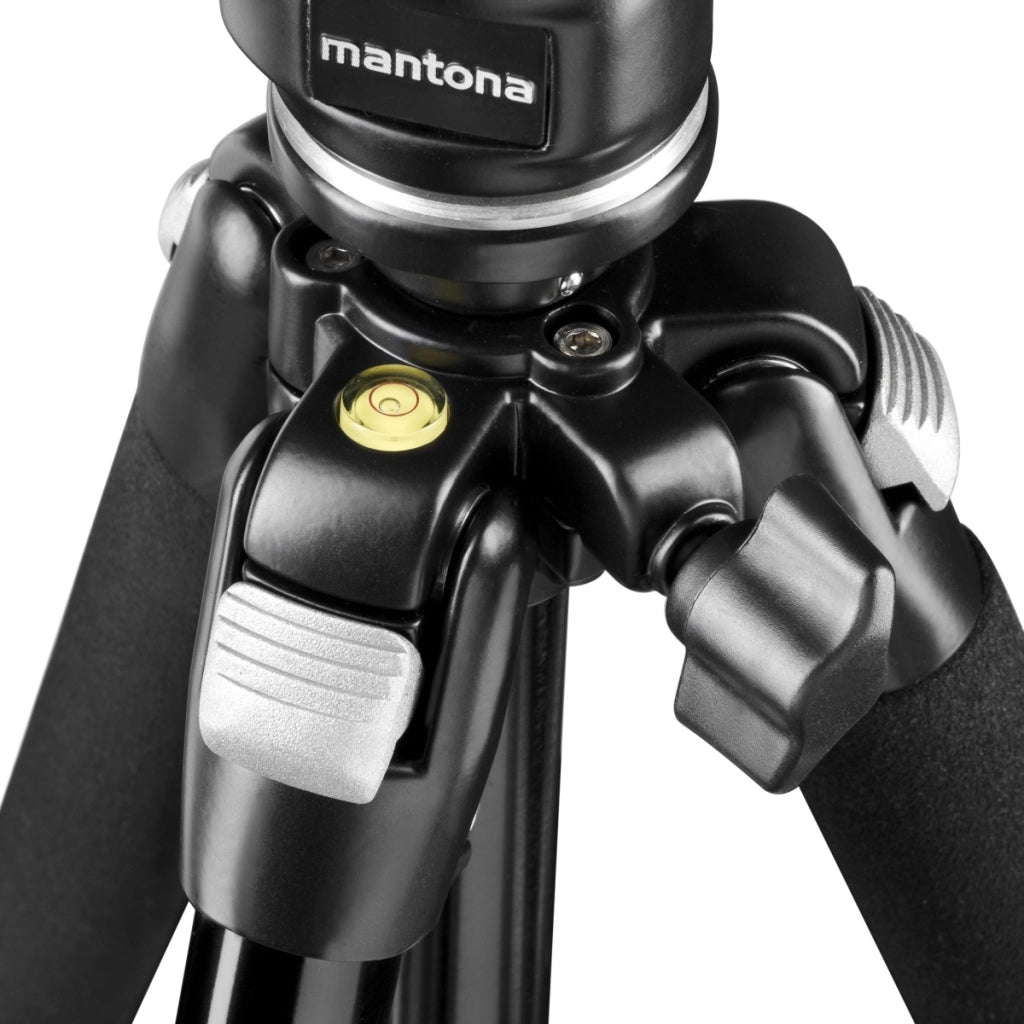 Mantona Basic Scout Max Set Treppiede fotografico, treppiede per fotocamera fino a 160 cm + braccio di estensione, testa a sfera colonna centrale reversibile