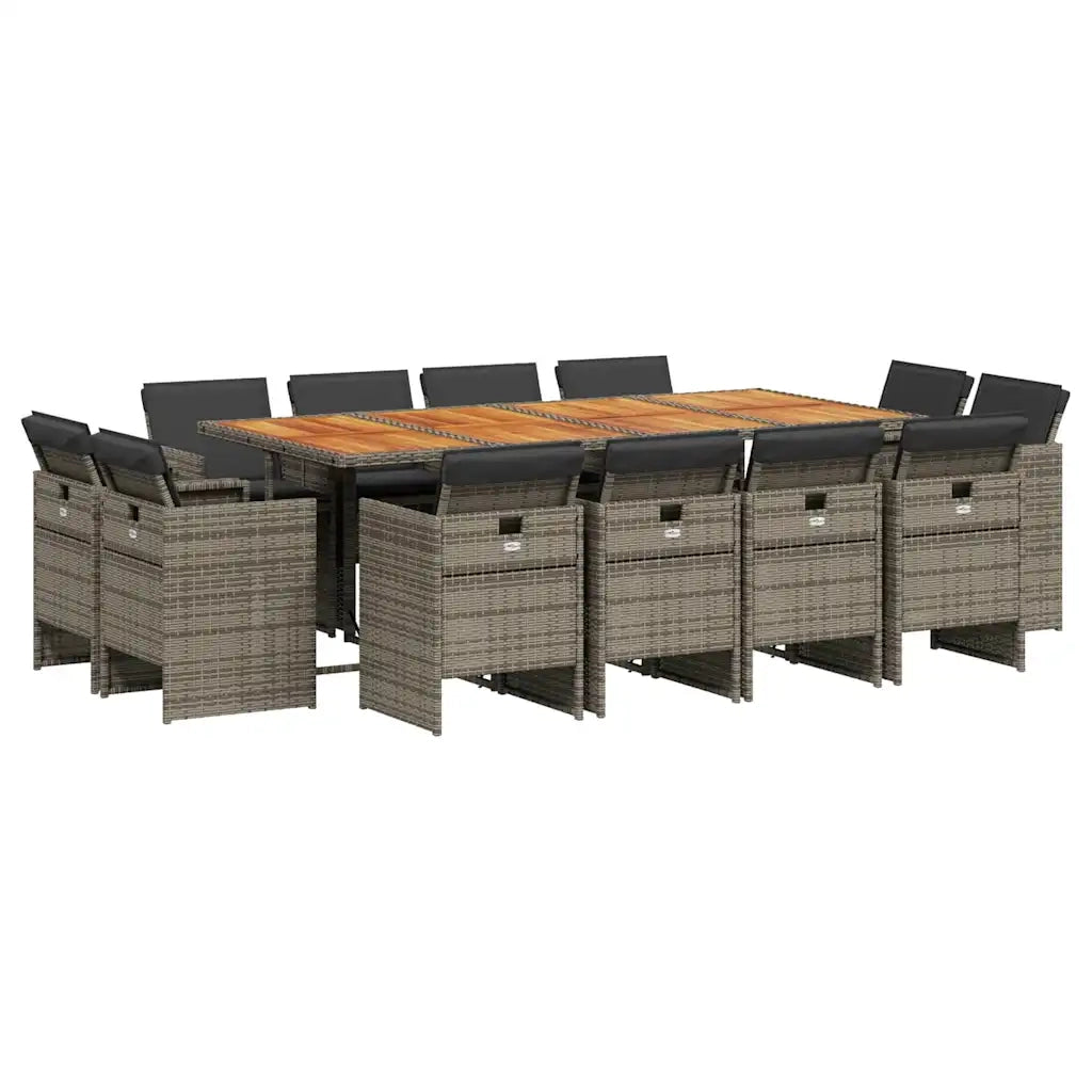 Set da Pranzo da Giardino 13pz con Cuscini Grigio in Polyrattan 3277813