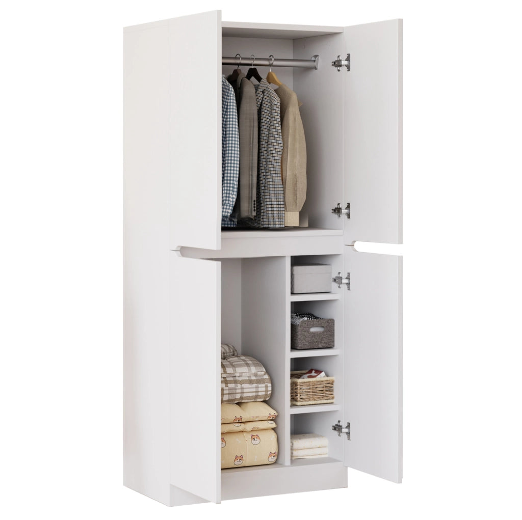 Armadio 70x40x170 cm con doppia porta e scomparto inferiore in legno bianco