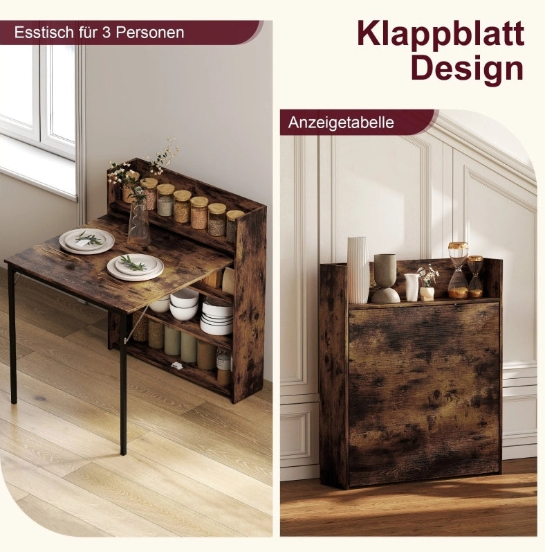 Tavolo da pranzo pieghevole con 3 ripiani 80x90x93 cm