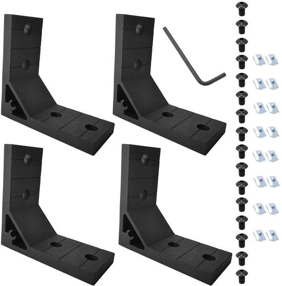 Set di Angoli da 4 pezzi - Inclusi 16 Viti M8 a testa a T - 16 Viti M8 x 18 mm a inbus - 1 Chiave a croce M5 - Adatto per Profili di Alluminio Serie 2020 - Connettore di Angolo
