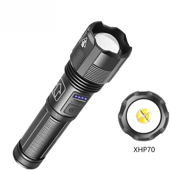 Lanterna LED con forte luce, ricaricabile via USB, torcia da ricerca, lanterna da emergenza esterna con lunga portata e focalizzazione regolabile, lanterna portatile, adatta per escursioni e campeggio, specifica 3 (esclusa batterie)
