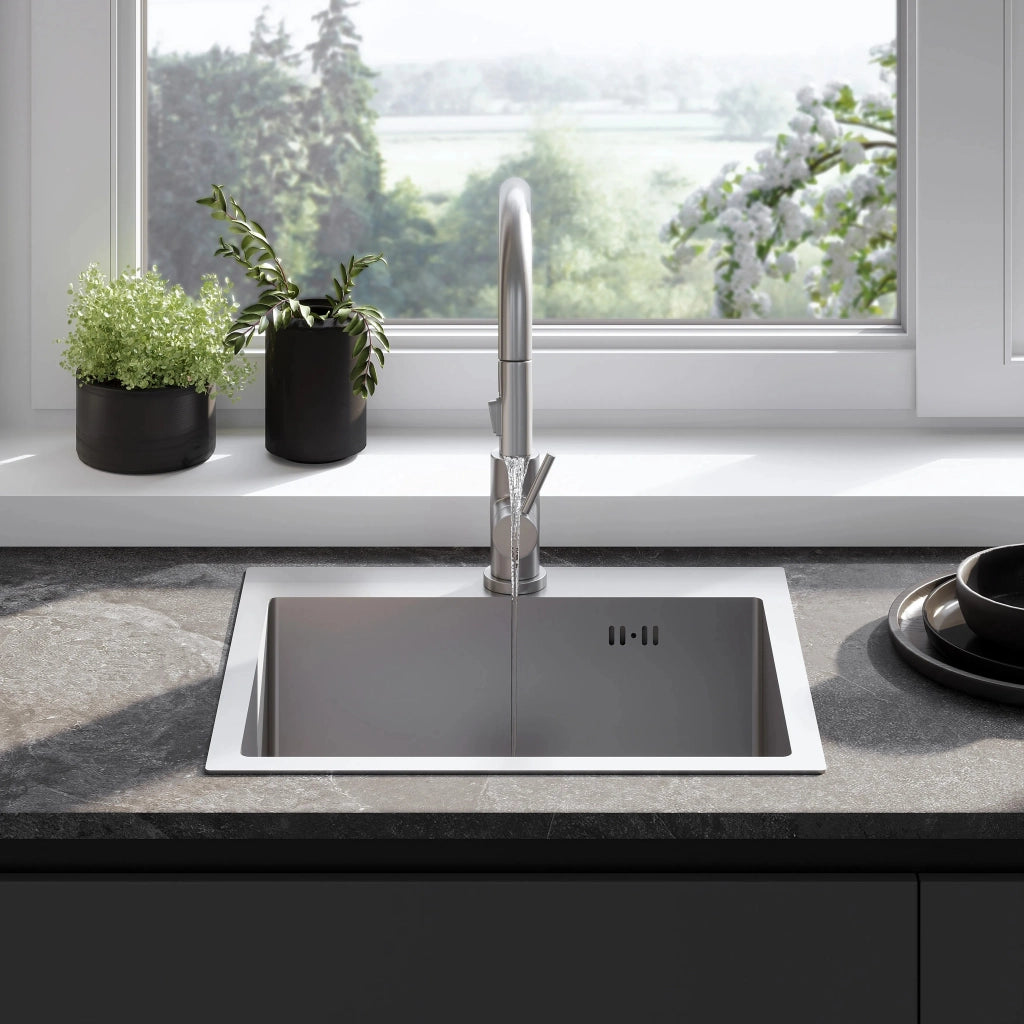 Lavello In Acciaio Leo 50 Brush Nickel senza rubinetto da cucina