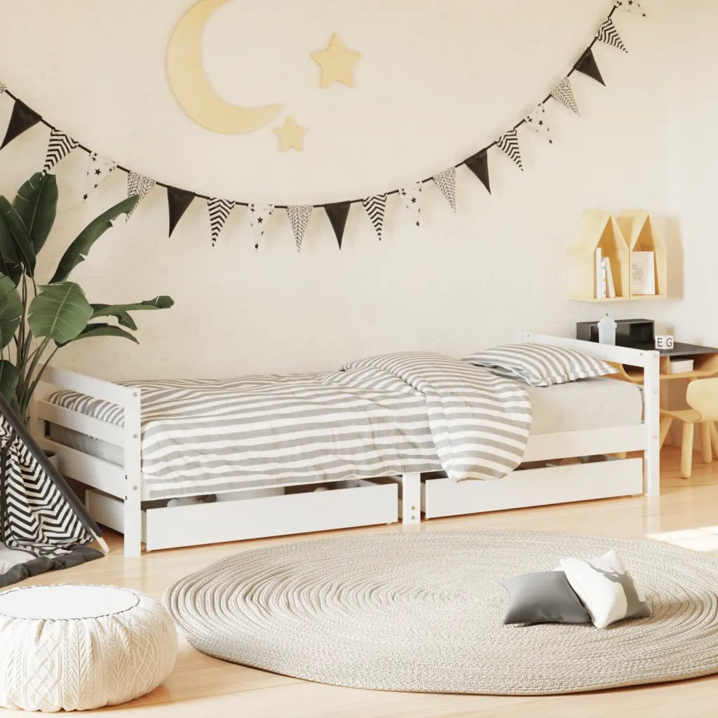 Giroletto Bambini | Letto Infantile | Lettino con Cassetti Bianco 90x190 cm Massello Pino