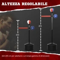 Sacco Boxe da Terra con Barra Girevole, Speedball e Colpitore, in Acciaio, HDPE e PU, 80.5x48x163-205 cm