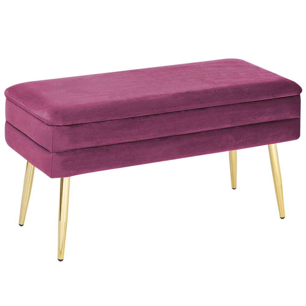 Panca portaoggetti per camera da letto velluto di poliestere rosso borgogna e gambe dorate design glam mobili da soggiorno a tinta unita