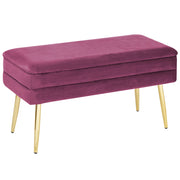 Panca portaoggetti per camera da letto velluto di poliestere rosso borgogna e gambe dorate design glam mobili da soggiorno a tinta unita