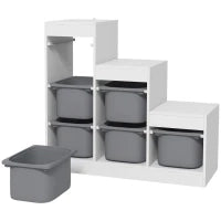 Scaffale Portagiochi a 3 Livelli con 6 Contenitori per Bambini da 3-8 Anni, 96x38.5x90cm, Grigio