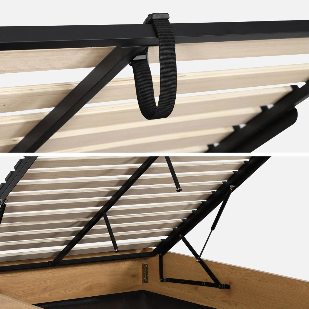 Letto contenitore con rete a doghe 140x190cm decorazione legno,