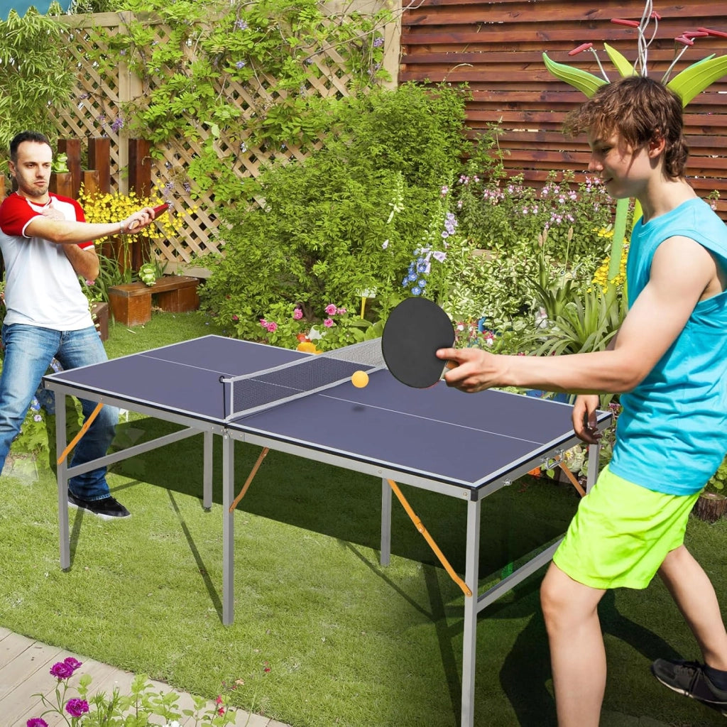 Tavolo da Ping Pong, Tavolo da Ping-Pong Pieghevole e Portatile con Rete, 2 Racchette, 3 Palline e Piedini Regolabili, Ideale per Interno ed Esterno