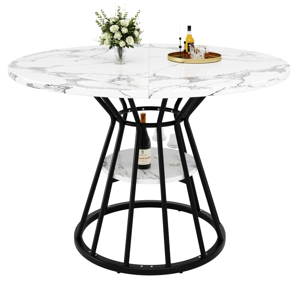 Tavolo da pranzo rotondo 100x100x76 cm con ripiano; MDF e metallo nero