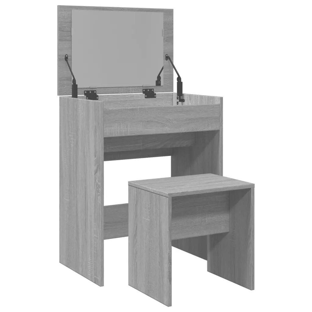 vidaXL Toeletta e Sgabello Grigio Sonoma 60x40x113,5 cm