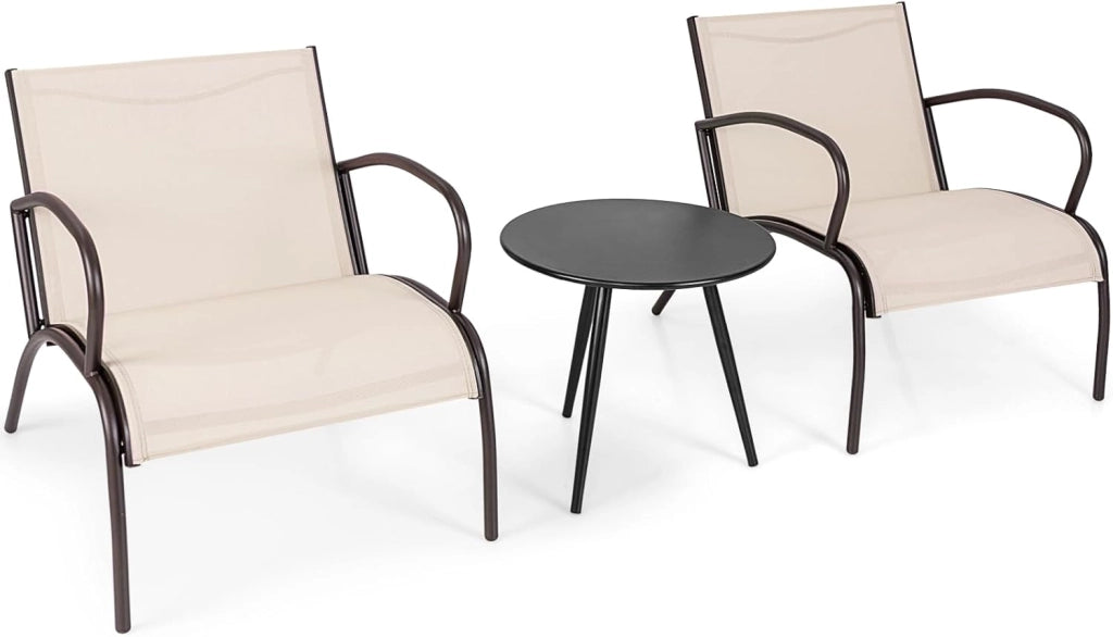 Set di 3 mobili da giardino per balconi, piccoli balconi, set da 2 sedie, 1 tavolo, mobili da balcone per 2 persone, ampia superficie di seduta, per esterni, set da giardino resistente alle