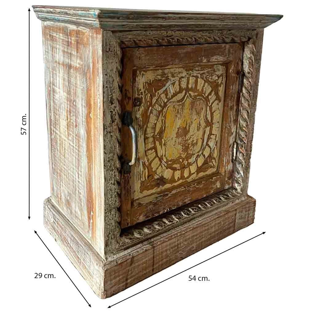 Comodino in legno con finitura artigianale marrone, 54x29x57h cm