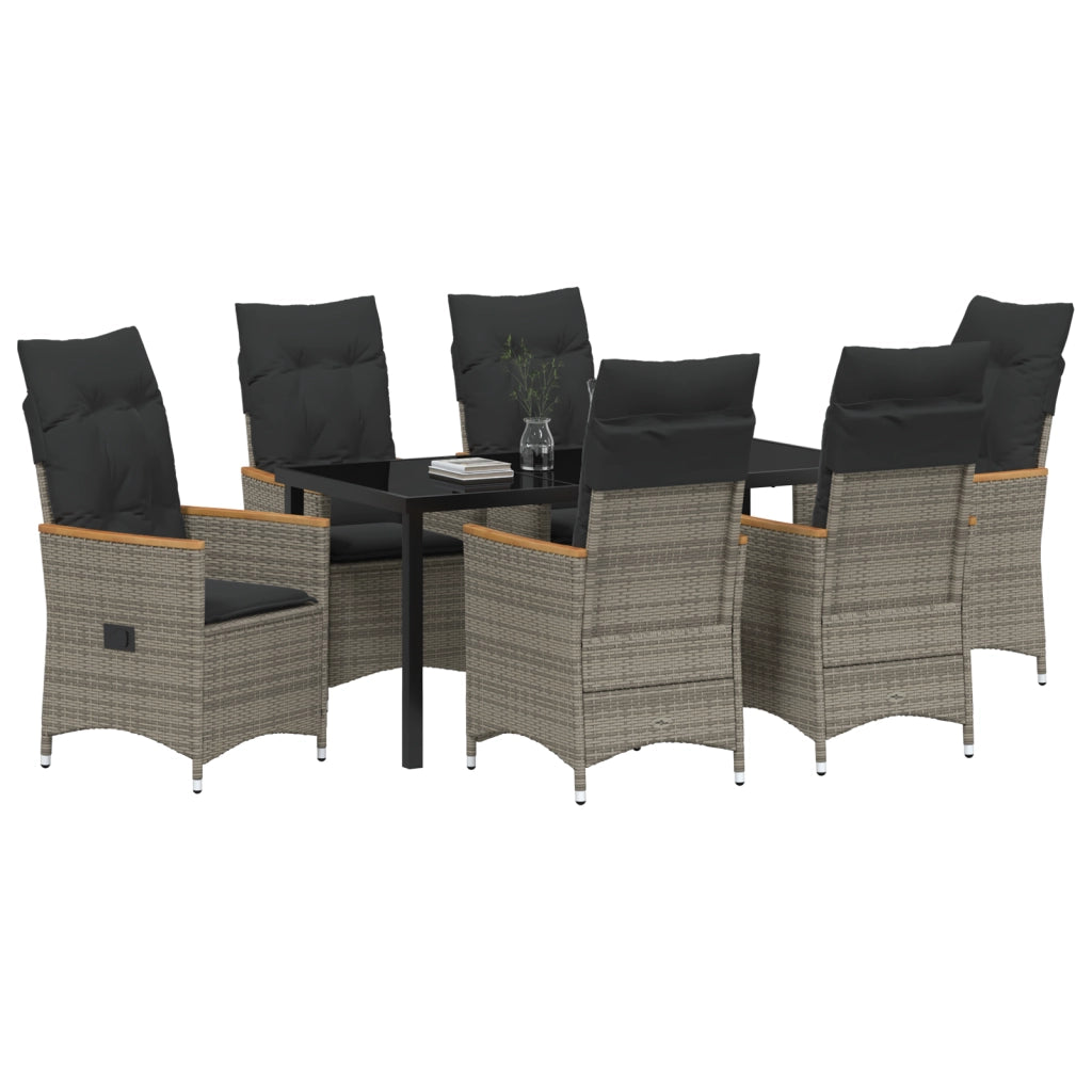 Set da Giardino 7 Pezzi con Cuscini Grigio Polyrattan