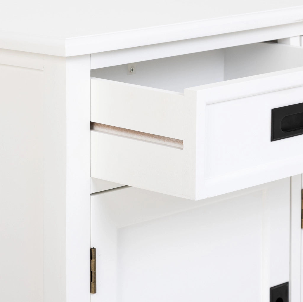 Credenza in legno bianco con 3 ante e 3 cassetti 135x40x80,5h cm
