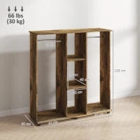 Armadio penderie mobiletto di archiviazione mobile 6 ruote 120 x 40 x 128 cm in legno marrone