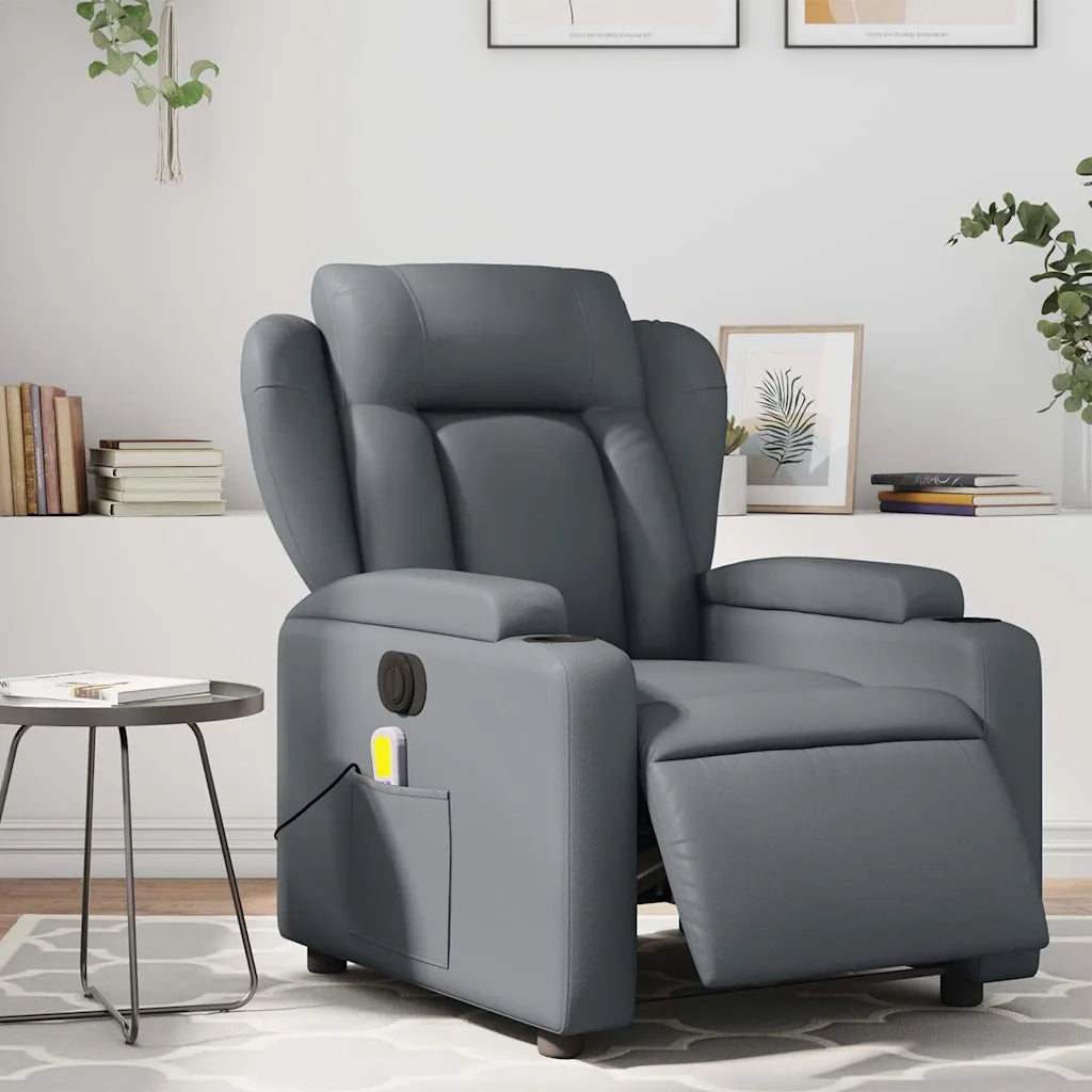 Poltrona Massaggiante | Sedia Relax Elettrica Reclinabile Grigio Similpelle