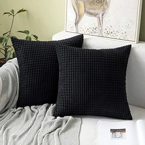 Set di 2 cuscini copri divano in corduroy decorativo per cuscini di divano decorativi morbidi per salotto e camera da letto 50x50 cm, 20x20 pollici nero