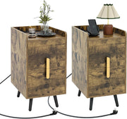 Comodino con Stazione di Ricarica, Comodino con 2 Cassetti, 2 Porte USB e 3 Prese, Tavolino Leterale con Gambe in Metallo, Portata Tolate 20 kg, 32 x 40 x 60 cm (2, Caffè)