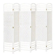 Separatore Ambienti 6 Pannelli Pieghevoli 242L x 170H cm Legno Di Pioppo Bambù Fibre Di Carta Intrecciata Bianco Paglia