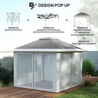 Gazebo da Esterno ad Altezza Regolabile con Zanzariere, in Metallo e Tessuto Oxford, 3.3x3.3x2.8 m, Grigio Scuro
