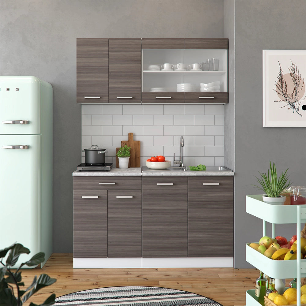 Mobile cucina sottotetto R-Line Grigio nobile/Bianco 120 cm Set di 2 Vicco