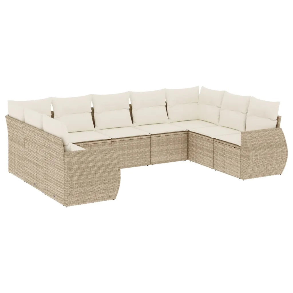 Set Divano da Giardino 9 pz con Cuscini Beige in Polyrattan 3221797