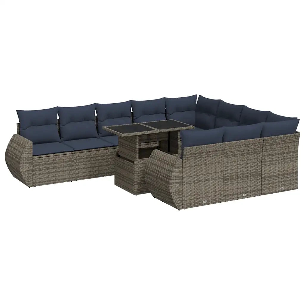 Set Divani Giardino 11 pz con Cuscini Polyrattan Acacia Grigio