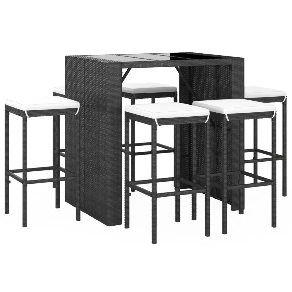 Set Bar da Giardino 7 pz con Cuscini in Polyrattan Nero 3187621