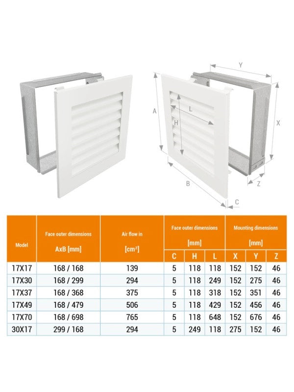 Griglia di ventilazione per camino Bianca - Hide 17x49