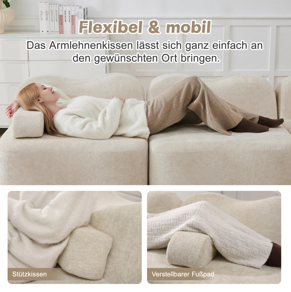 Divano modulare angolare senza struttura con ottomano; velluto beige