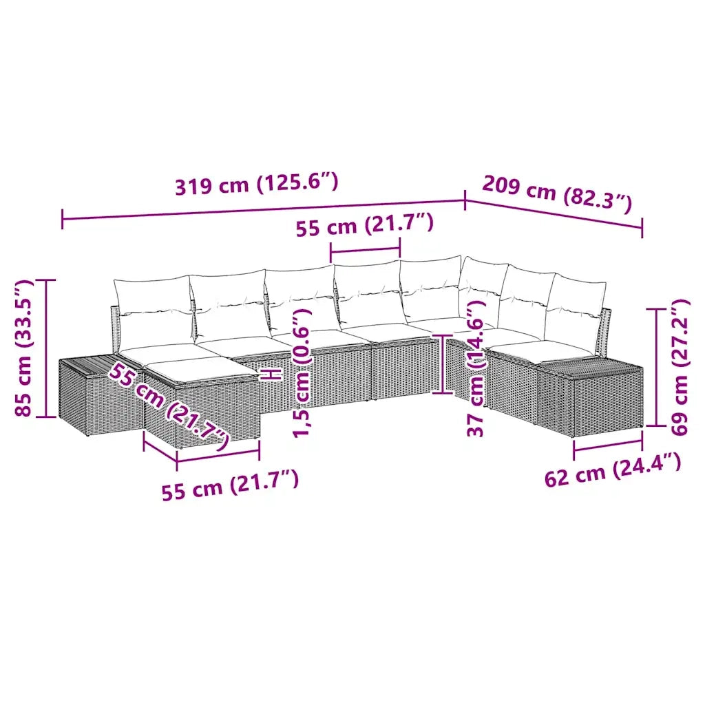 Set Divano da Giardino con cuscino 8 pcs polyrattan 3347177