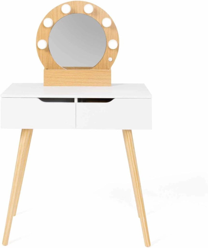 Toeletta con specchio e 2 cassetti scandinavo in legno e bianco con specchio HORIA