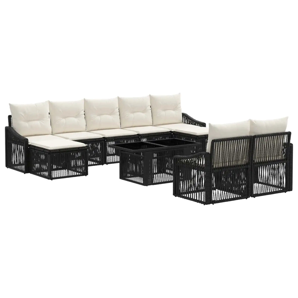 Set Divano da Giardino 10 pz Nero e Bianco Crema polyrattan 3437308