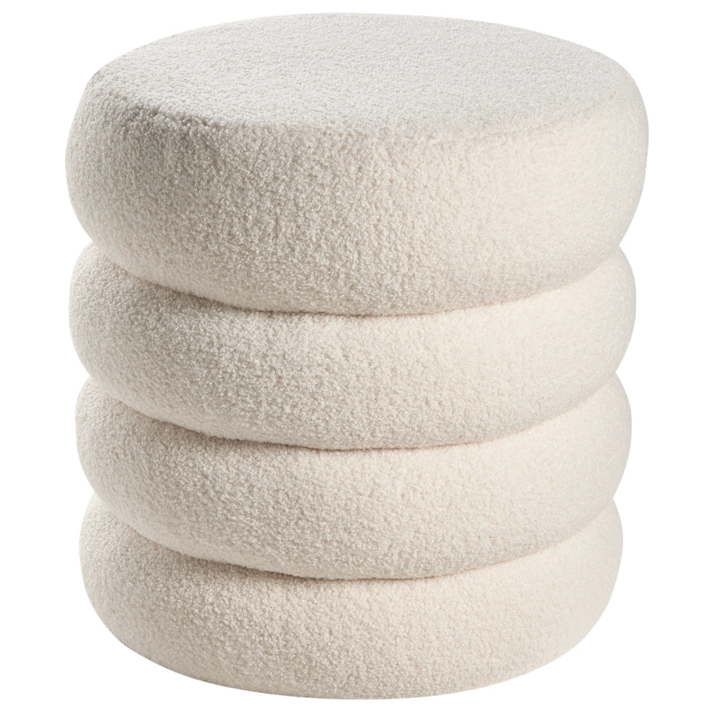Poggiapiedi Bianco sporco Boucle Round Pouf imbottito Glam Ottomane Mobili Soggiorno
