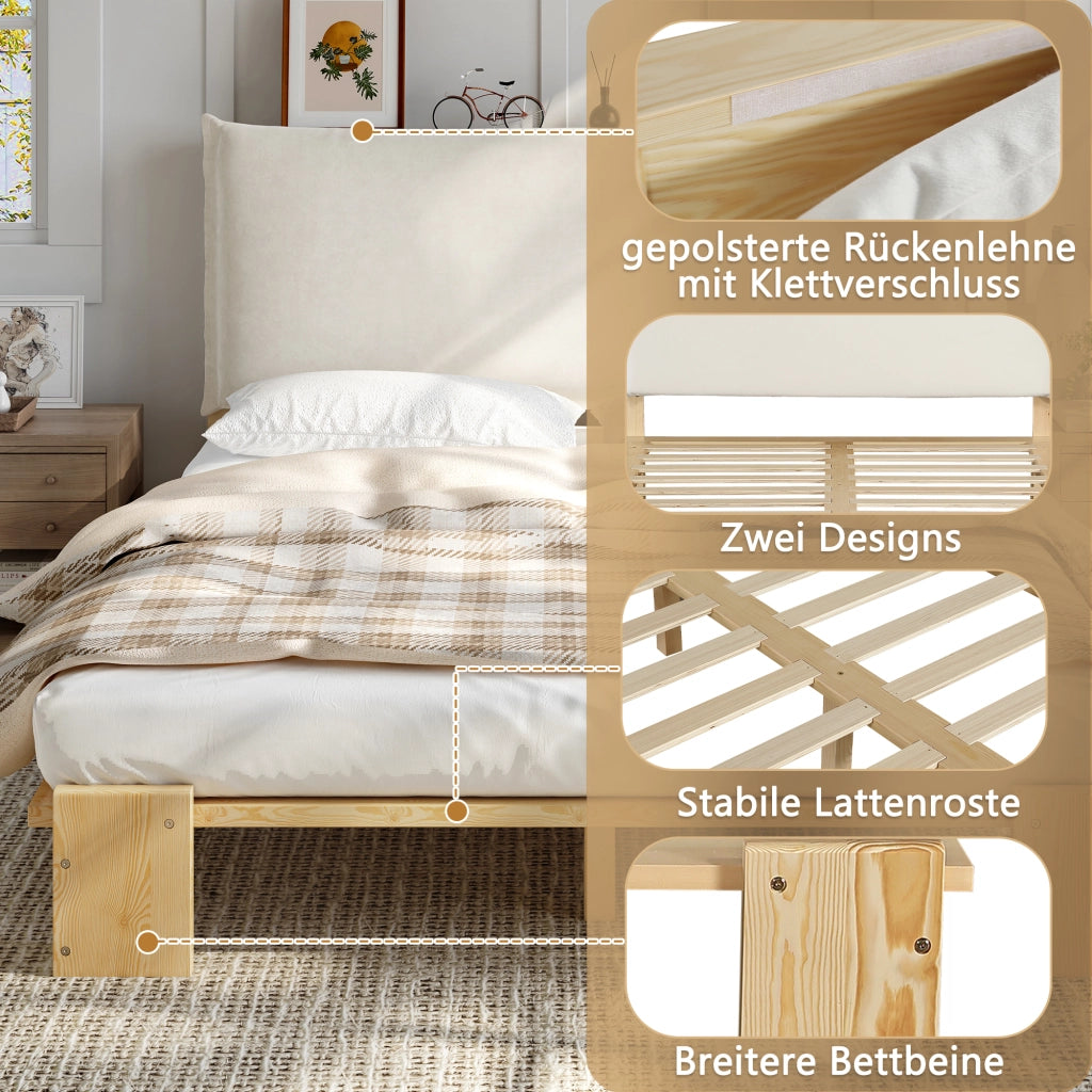 LETTO Imbottito 140x200 cm Naturale con testiera imbottita