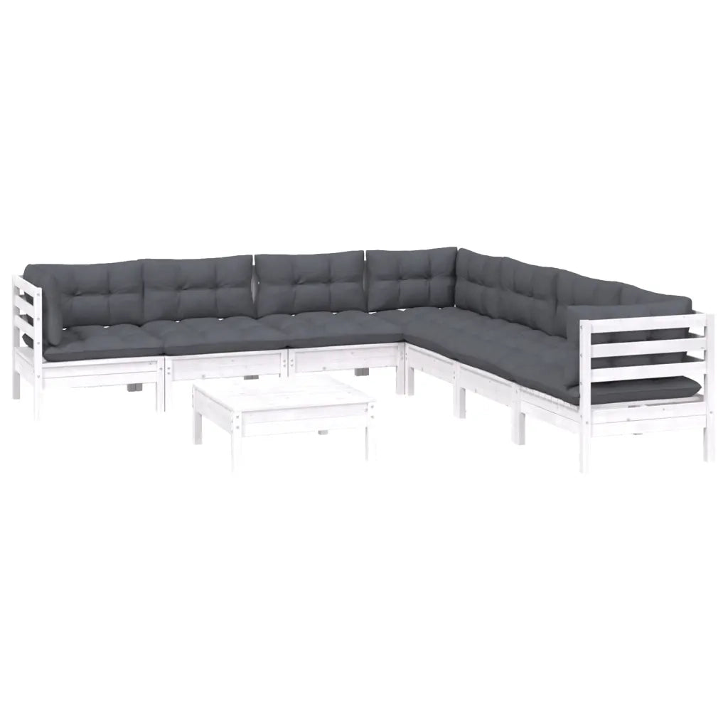 Set Divani da Giardino 8 pz con Cuscini Bianchi Legno di Pino 3096798
