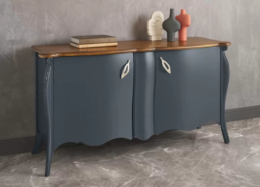 Madia credenza 2 porte 1 carrello estraibile legno shabby grigio e noce 165x52x88 - Mobili 2G