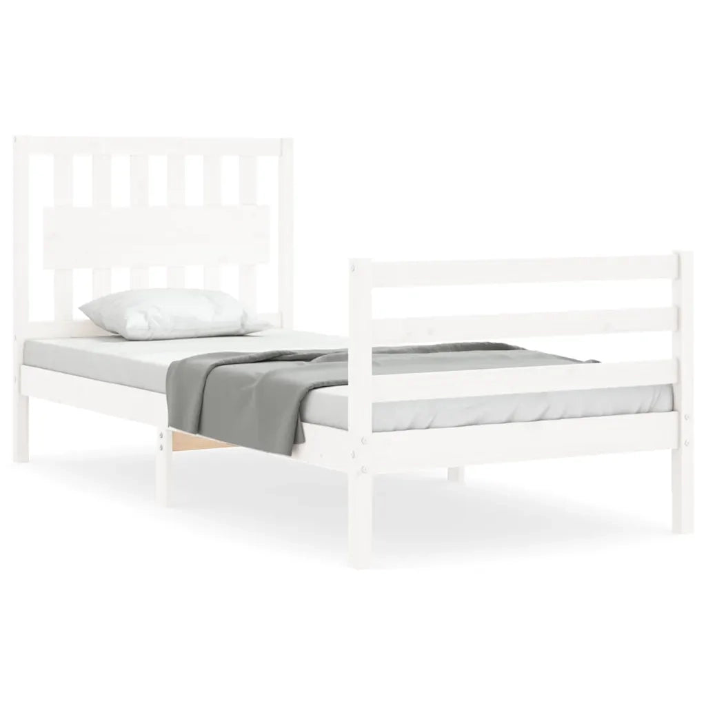 Giroletto con Testiera-Struttura Letto con testiera Bianco Single in Legno Massello 117774