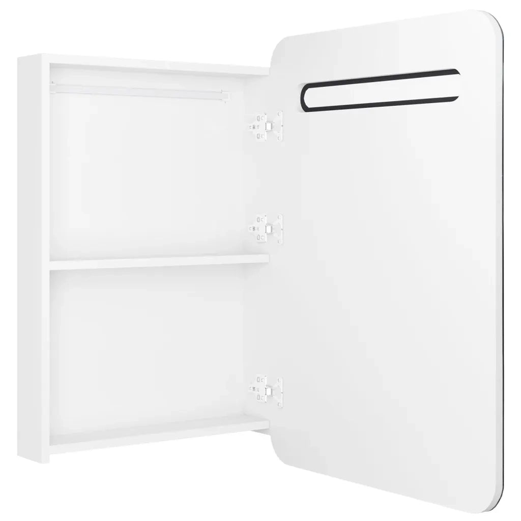 Armadietto Bagno con Specchio e LED Bianco Lucido 60x11x80 cm 326509