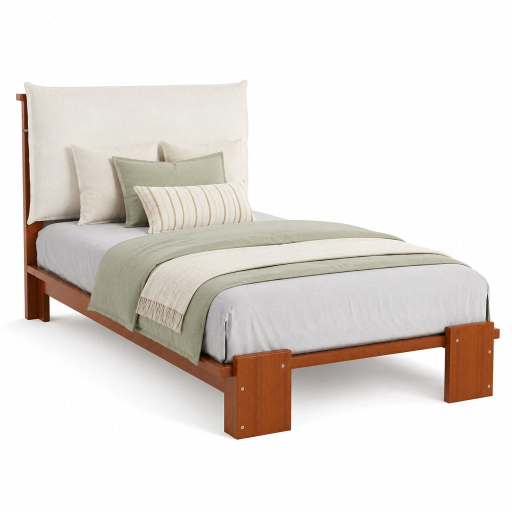 Letto imbottito 90x200 cm con schienale imbottito e chiusura in velcro; marrone