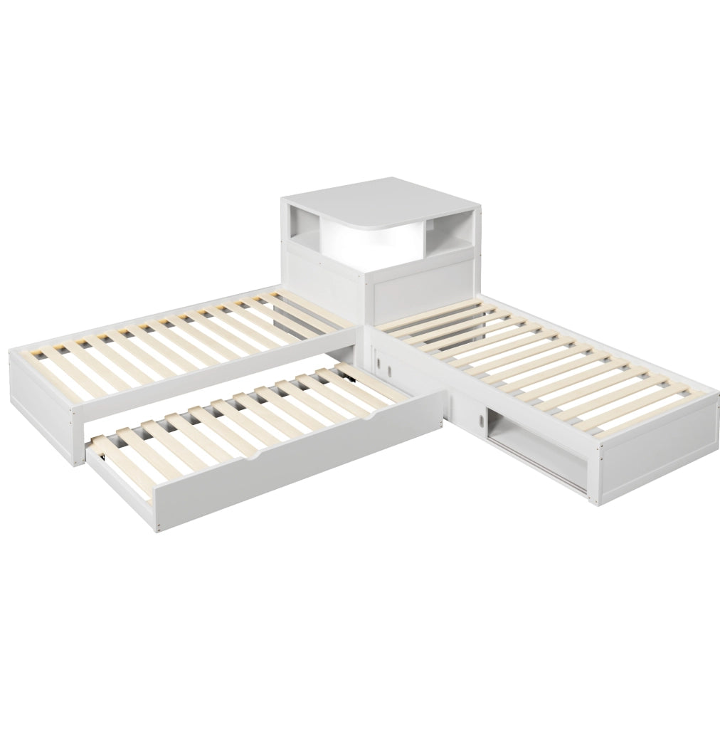 Letto singolo a L 90x200 cm con letto estraibile e LED
