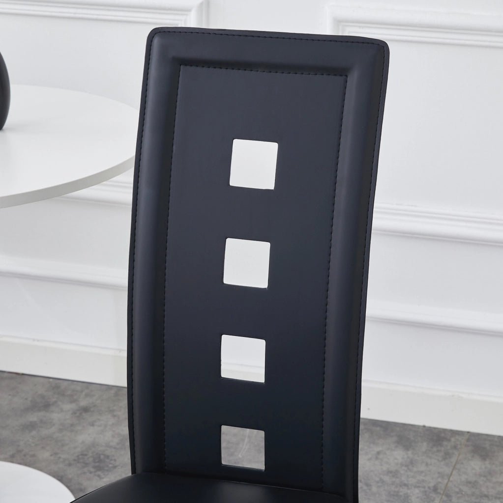 Set di 2 sedie da pranzo con schienale traforato; PU nero e gambe dorate
